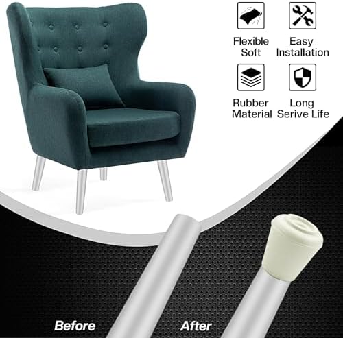 16pcs 7/8 Inch Round Chair Leg Tips Caps, Non-Slip Rubber Chair Leg Floor Protectors, White Furniture Leg Caps Fit for 0.82"-0.87" (21-22mm) Diameter Round Feet