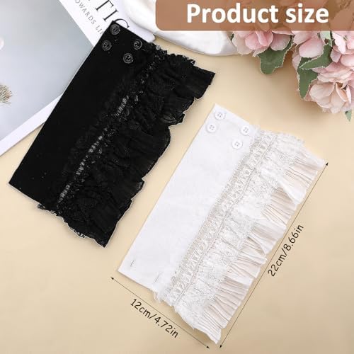 2 Pairs Floral Layered Cuff, Lace Wrist Cuffs Hand Sleeves Detachable, False Sleeves Wrist Cuffs, Lace Elastic Bracelet Wrist Cuff, Fake Sleeves Black White Lace Jabot Cuffs Costume Accessory