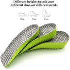 Height Increase Insoles for Men and Women, 3 Pairs Foot Arch Contour Shoes Lifts, Orthopedic Heel Lift Cushion Gel Leg Discrepancy Balancer (Green - 1.5cm 2.5cm 3.5cm)
