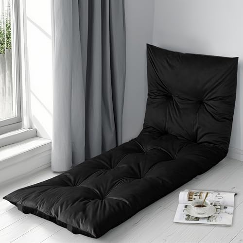 HOMBYS Floor Lounger Pillow Foldable and Tufted Design Long Floor Cushion for Yoga, Reading, Sleeping, Meditation, Elastic Band for Roll Up and Easy Storage, Machine Washable, Black, 74"x27"