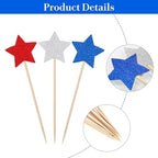 30 PCS Glitter Star Cupcake Toppers Patriotic Red White and Blue Decorations Engagement Cupcake Toppers Star Birthday Decorations American National Party Cake Decorations Star Decorations Supplies