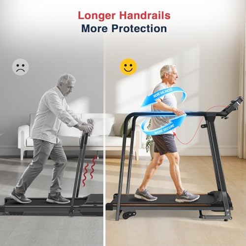 Redliro Walking Treadmill for Seniors - Foldable Senior Treadmill with 0%-2% Incline, Long Handrails - 300 lbs Capacity Home Recovery Fitness Exercise Machine for Elder, Mute & Qucik Speed Button