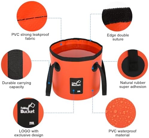 3 PCS 5 Gallon Collapsible Water Bucket, 20L Foldable PVC Bucket with Handles, Multiple Use Portable Fold up Lightweight Container Buckets PVC Folding 5 Gallon for Camping Fishing Outdoor