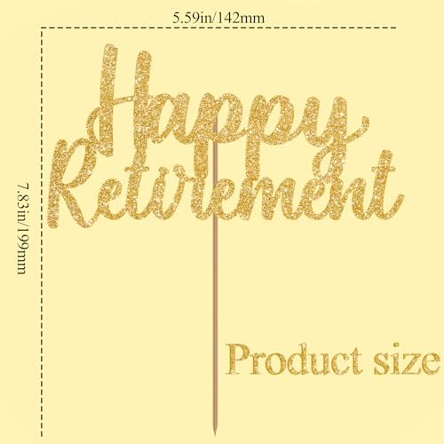 Happy Retirement Cake Topper Gold Glitter Retired Cake Picks Retire Party Favors Retired Party Supplies for Happy Retirement Decorations
