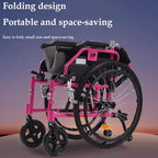Lightweight Aluminum Alloy Wheelchair, Foldable Transport Wheelchair, Portable Self-Propelled Wheelchair, Ultralight Adult Wheelchair for Elderly Disabled People,Pink