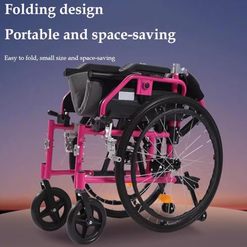 Lightweight Aluminum Alloy Wheelchair, Foldable Transport Wheelchair, Portable Self-Propelled Wheelchair, Ultralight Adult Wheelchair for Elderly Disabled People,Pink