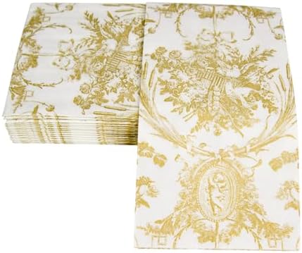 Caspari Romantic Toile Gold Guest Towel Napkins - 15 Per Package