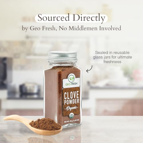 Geo-Fresh Organic Clove Powder – 1.59 oz Glass Jar – Ground Cloves – USDA Certified, Non-GMO, Kosher, Gluten-Free – Premium Organic Cloves Powder for Cooking & Baking