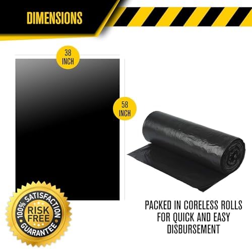 Ultrasac Heavy Duty 55 Gallon Contractor Bags - (40 Count, 3 MIL) - 38" x 58" - Large Black Plastic Trash Can Liners - 55-60 Gal Garbage Bag Drum Liners for Outdoor & Contractors
