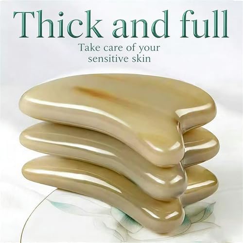 HOTACE 2Pcs GuaSha Scraping Massage Tool Natural Buffalo Horn Guasha Board for Face and Body Skin Care Traditional Chinese Massage Tool for Facial Contouring, Detox & Skin Care