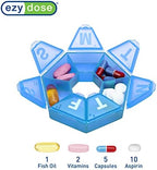 EZY DOSE 7-Day Weekly Pill Organizer, Daily Medicine Container and Vitamin Planner, Round Supplement Case, Compact Travel Friendly, Portable Storage Sorter, 7-Sided Circle, Blue BPA Free