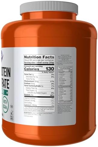 NOW Foods Sports Nutrition, Whey Protein Concentrate, 24 G With BCAAs, Unflavored Powder, 5-Pound
