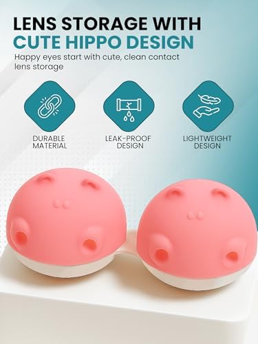 SPORTS WORLD VISION 3PCs Hippo Fun Contact Lens Case, Distinctive Cute Pink Animal Design Contact Lenses Case Box, Portable, Lightweight, Cute & Fun Travel Storage/Soaking Lens Solution Case
