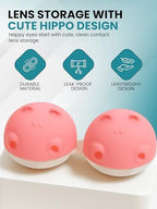 SPORTS WORLD VISION 3PCs Hippo Fun Contact Lens Case, Distinctive Cute Pink Animal Design Contact Lenses Case Box, Portable, Lightweight, Cute & Fun Travel Storage/Soaking Lens Solution Case