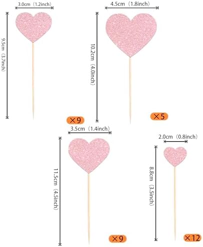 Rsstarxi 35 Pack Love Heart Cupcake Toppers Glitter Sweet Heart Cupcake Picks for Baby Shower Bridal Wedding Birthday Valentine's Day Party Cake Decorations Supplies Light Pink