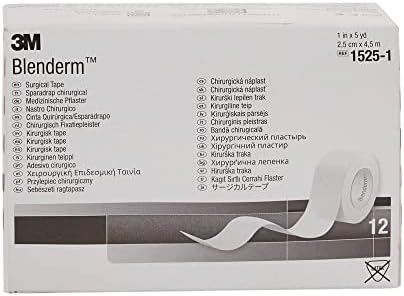 3M Blenderm Transparent, Hypoallergenic, Waterproof Plastic Medical Tape, 1" x 5 Yards, 12 Rolls, 1 Pack