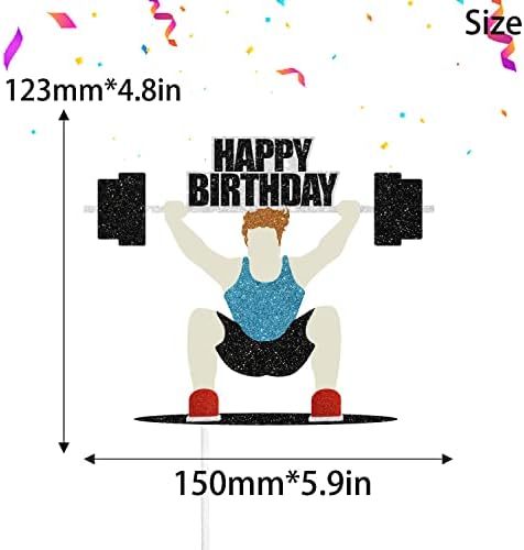 Happy Birthday Weightlifter Cake Topper- Fitness Theme Party, Athlete Theme Birthday Party Weightlifting Decoration -SugarGera