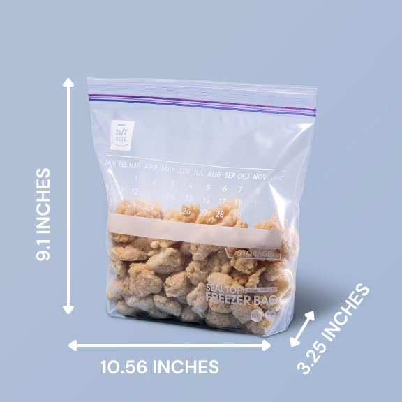 Freezer Gallon Double Zipper Food Storage Bags, 250 Count, 3 Mil, Clear with Write-On Calendar, BPA-Free, Commercial Use, Bulk Packaging