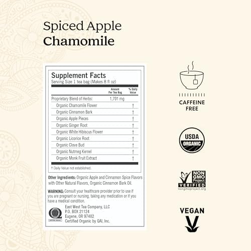 Yogi Tea Spiced Apple Chamomile - Organic Chamomile Tea - Relaxation Blend - Caffeine-Free - Includes Cinnamon, Ginger, Licorice & More - 16 Tea Bags Per Pack (4 Packs)