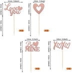 24 Pack Valentine's Day Cupcake Toppers Glitter Love Heart XOXO Love You Be Mine Cupcake Food Picks Valentine's Day Theme Wedding Bridal Shower Birthday Party Cake Decorations Supplies Rose Gold