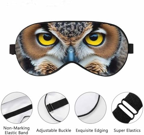 Great Horned Owl Sleep Mask Owl Staring with Golden Eyes Men Women Sleep Mask with Adjustable Strap Eye Cover Eye Shade for Travel, Nap,Meditation