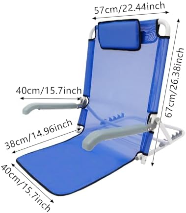 KOLHGNSE Adjustable Bed Backrest Pillow Foldable Sit-up Back Rest with Armrest, 198 lbs Capacity 5-Angle for Reading Watching TV Rest in Bed, Blue