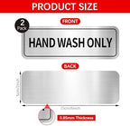 2 Pcs Hand Wash Only Sign 6 x 2 inch Self-Adhesive Kitchen Sink Sign Brushed Aluminum Metal Signs for Restaurants, Businesses, Bathroom, Restroom, Silver, Easy Installation, Waterproof