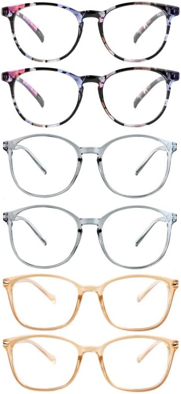 6 Pack Reading Glasses, Blue Light Blocking Reading Glasses for Women and Men, Anti Glare Lightweight Readers