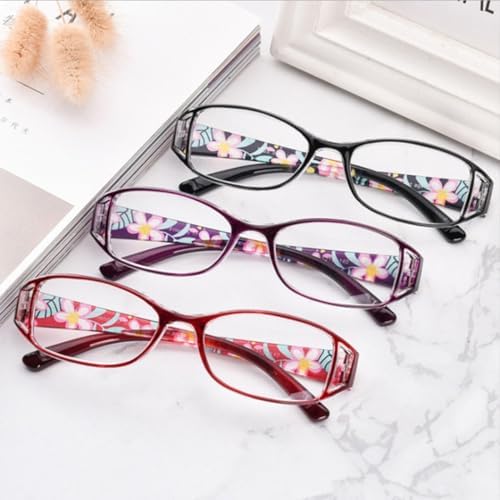 LILLIE 3 pairs of stylish reading glasses with case, anti-blue light portable reader, black, purple and red (Color : Purple, Size : 1.0x)