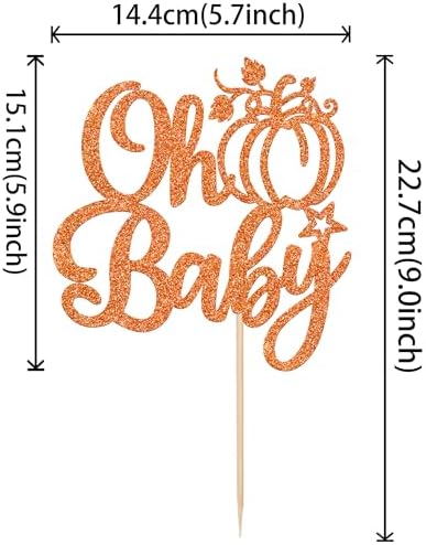 1 Pack Oh Baby Pumpkin Cake Topper Glitter Pumpkin Fall Harvest Cake Pick for Thanksgiving Baby Shower Kids Birthday Party Autumn Theme Party Cupcake Decoration Supplies Gold