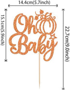 1 Pack Oh Baby Pumpkin Cake Topper Glitter Pumpkin Fall Harvest Cake Pick for Thanksgiving Baby Shower Kids Birthday Party Autumn Theme Party Cupcake Decoration Supplies Gold