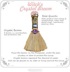 Witch Cinnamon Broom Natural Rose Quartz Magic Broom Love Crystal Witch Broom Reiki Healing Crystal Handmade for Cleansing Bedroom Office Home Decor Gifts