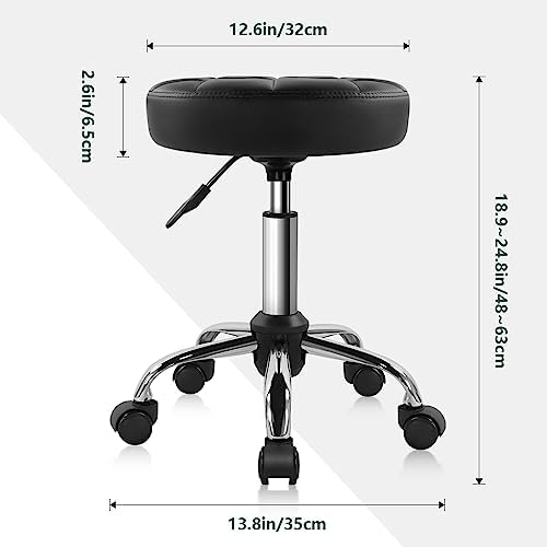 BFTOU Black Classic Swivel Stool with Wheel for Salon Work Home SPA Shop Height-Adjustable and Cost-Effective Rolling Stool Chair Small