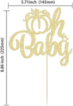 Gyufise 1Pc Pumpkin Oh Baby Cake Topper Glitter Fall Theme Pumpkin Baby Shower Cake Pick Decorations for Baby Shower Kids Birthday Thanksgiving Party Supplies Gold