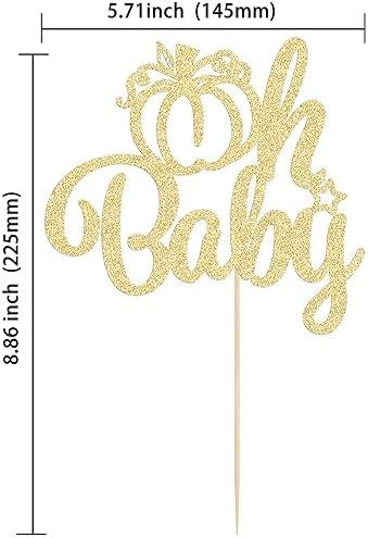 Gyufise 1Pc Pumpkin Oh Baby Cake Topper Glitter Fall Theme Pumpkin Baby Shower Cake Pick Decorations for Baby Shower Kids Birthday Thanksgiving Party Supplies Gold