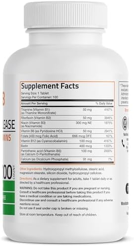 Bronson Super B Vitamin B Complex Sustained Slow Release (Vitamin B1, B2, B3, B6, B9 - Folic Acid, B12) Contains All B Vitamins 100 Tablets