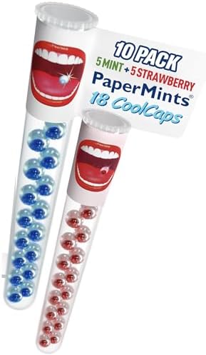 PaperMints CoolCaps Instant Fresh Breath Mints Sugar-Free Breath Freshener, Chronic bad breath treatment for adults, Dry Mouth product. Variety pack - 10 Tubes of 18 capsules