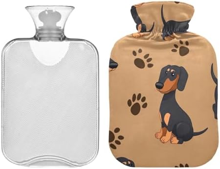 Cute Dachshund Dogs Brown Hot Water Bottles with Soft Cover Warm Water Heat Bottles for Menstrual Cramps Pain Relief Medium
