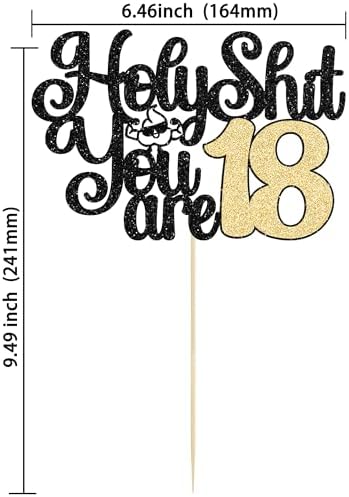 Gyufise 1Pc Holy Shit You are 18 Cake Topper Glitter Sweet 18 Eighteen Birthday Cake Pick for Cheers to 18 Years Old Funny 18th Birthday Party Cake Decorations Supplies