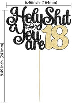 Gyufise 1Pc Holy Shit You are 18 Cake Topper Glitter Sweet 18 Eighteen Birthday Cake Pick for Cheers to 18 Years Old Funny 18th Birthday Party Cake Decorations Supplies