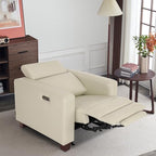 MCombo Zero Wall Recliner Chair, Wall Hugger Power Recliner Chair with Adjustable Headrest, High Wood Leg, USB & Type C Dual Charge Ports, for Living Room, Small Spaces, HL128 (Faux Leather, Beige)