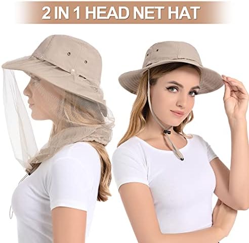 Mosquito Head Net Hat - Bug Cap UPF 50+ Sun Protection with Hidden Netting for Beekeeping Hiking Women