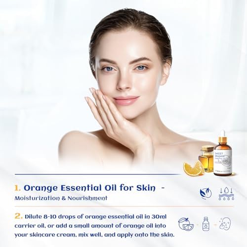 HIQILI 30ML Sweet Orange Essential Oil - Pure and Natural for Diffuser, Skin - 1 Fl Oz