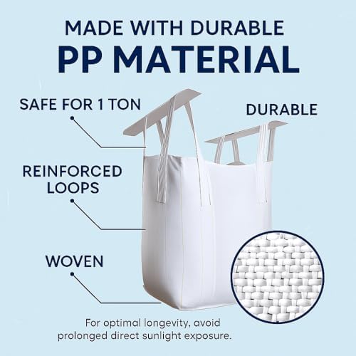 1 Pack FIBC Super Sack Bulk Bag, Industrial Strength 1 Ton Grain Gravel Hauling Bags & Sacks 35×35×43 in 2200 lb SWL, Duffle Top Flat Bottom, Polypropylene Agricultural Storage Transport.