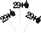Rsstarxi 24 Pack 30th Birthday Cupcake Toppers Glitter Middle Finger 29+1 Cupcake Toppers Funny Cheers to 30 Fabulous Cupcake Picks Decors for 30th Birthday Anniversary Party Cake Decorations Black