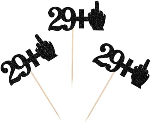 Rsstarxi 24 Pack 30th Birthday Cupcake Toppers Glitter Middle Finger 29+1 Cupcake Toppers Funny Cheers to 30 Fabulous Cupcake Picks Decors for 30th Birthday Anniversary Party Cake Decorations Black