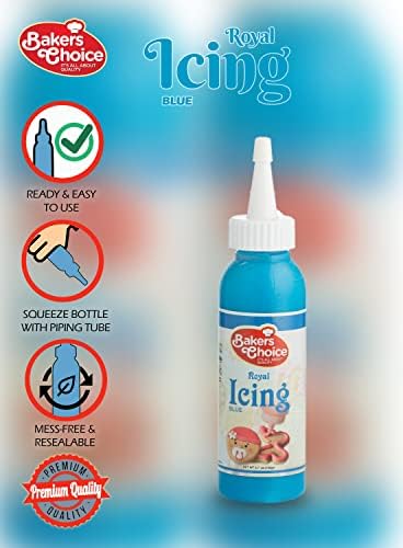 Blue Cookie Icing - Ready to Use Royal Icing for Cookies - Decorating Squeeze Bottles with Piping Tube For Cookies, Cakes, Cupcakes and Treats - 3.7 oz. - Baker’s Choice