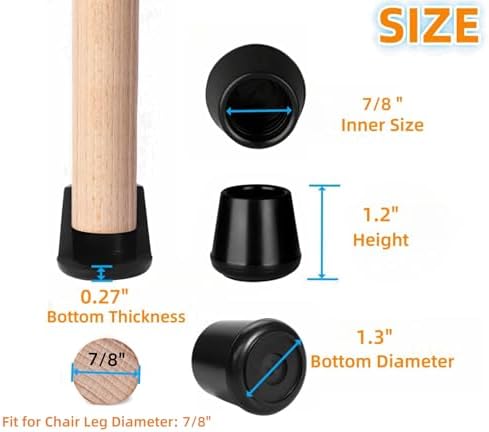 7/8" Chair Leg Tips Caps, Non-Slip Rubber Leg Tips, Stool Leg Protectors Cap, Folding Metal Chair Leg Tip Replacement, Chair Leg Floor Protectors Round Black, 12 Pack
