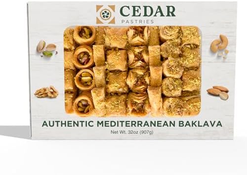 Cedar Pastries Mediterranean Baklava Assortment – 33 Pieces – Large Mediterranean Dessert Gift Box – Pistachio, Cashew & Walnut Phyllo Pastries – Gourmet Middle Eastern Sweets – Kosher & Halal Certified