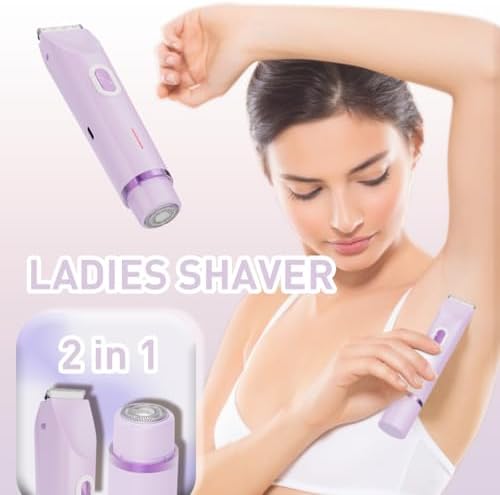 Bikini Trimmer for Women,2-in-1 Electric Razors for Womens with Painless Ceramic Blades,Waterproof Wet & Dry Use,Rechargeable Dual Head Electric Shaver for Pubic Legs Underarm Face Hairs& Body